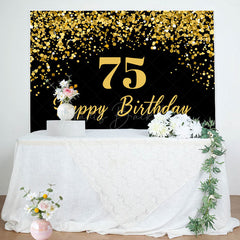 Lofaris Simple Black Gold Dots Happy 75th Birthday Backdrop