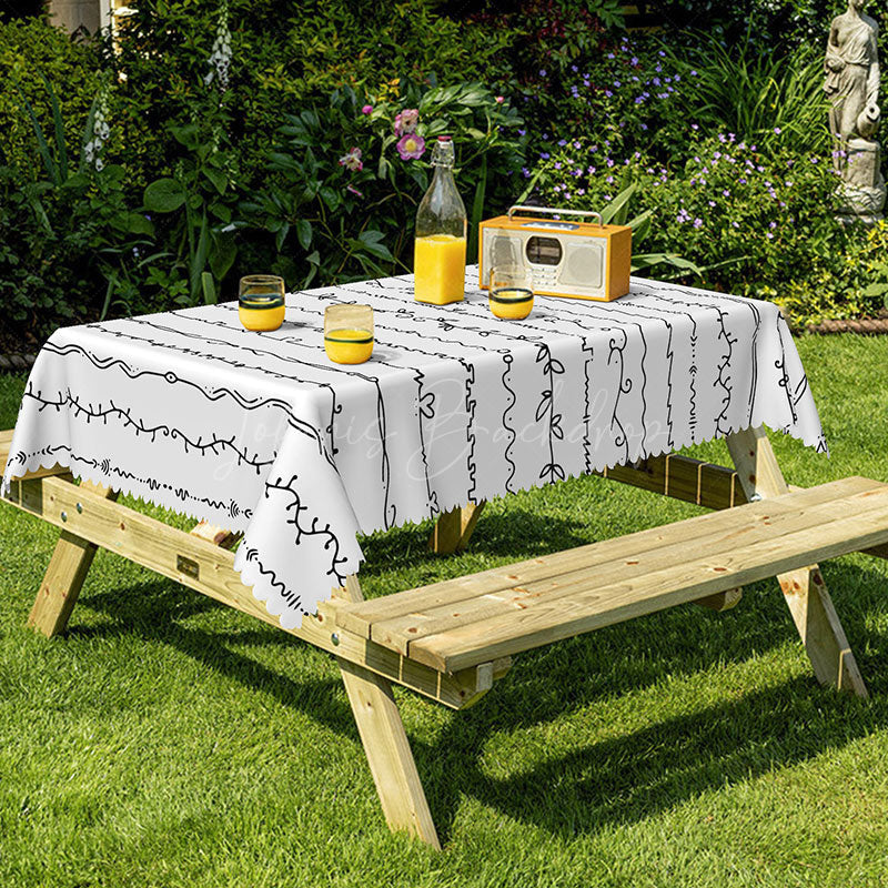 Lofaris Simple Black Lines Modern Rectangle Tablecloth