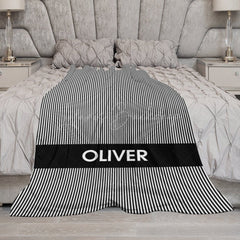 Lofaris Simple Black White Stripe Personalized Name Blanket