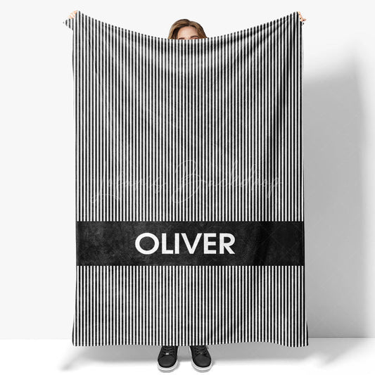 Lofaris Simple Black White Stripe Personalized Name Blanket