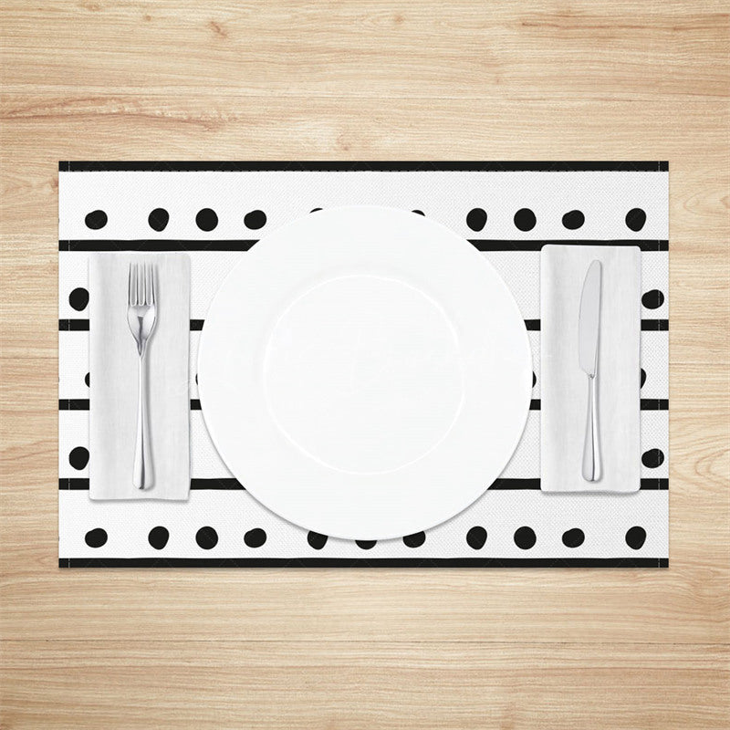 Lofaris Simple Boho White Black Dots Lines Set of 4 Placemats
