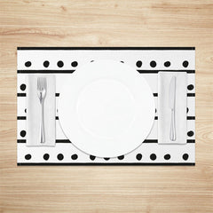 Lofaris Simple Boho White Black Dots Lines Set of 4 Placemats