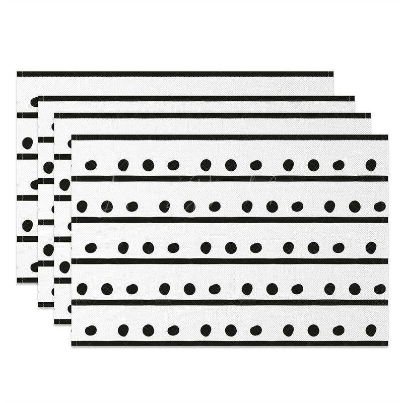 Lofaris Simple Boho White Black Dots Lines Set of 4 Placemats