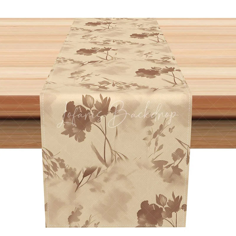Lofaris Simple Brown Floral Silhouette Table Runner Beige Neutral Botanical Print Modern Farmhouse Dining Decor