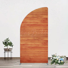 Lofaris Simple Brown Wooden Happy Birthday Half Moon Arch Backdrop