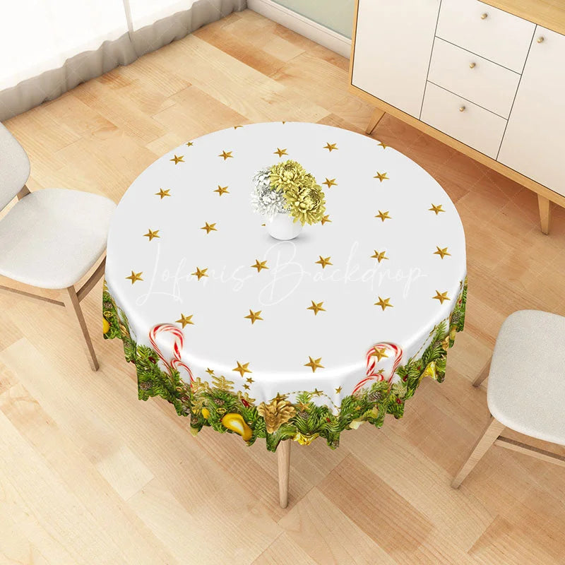Lofaris Simple Christmas Round Tablecloth with Garland Candy Canes and Stars on White Holiday Dining Decor