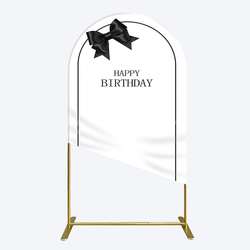 Lofaris Simple Elegant White Black Bow Birthday Arch Backdrop