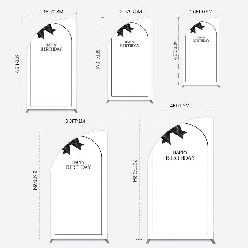 Lofaris Simple Elegant White Black Bow Birthday Half Moon Arch Backdrop
