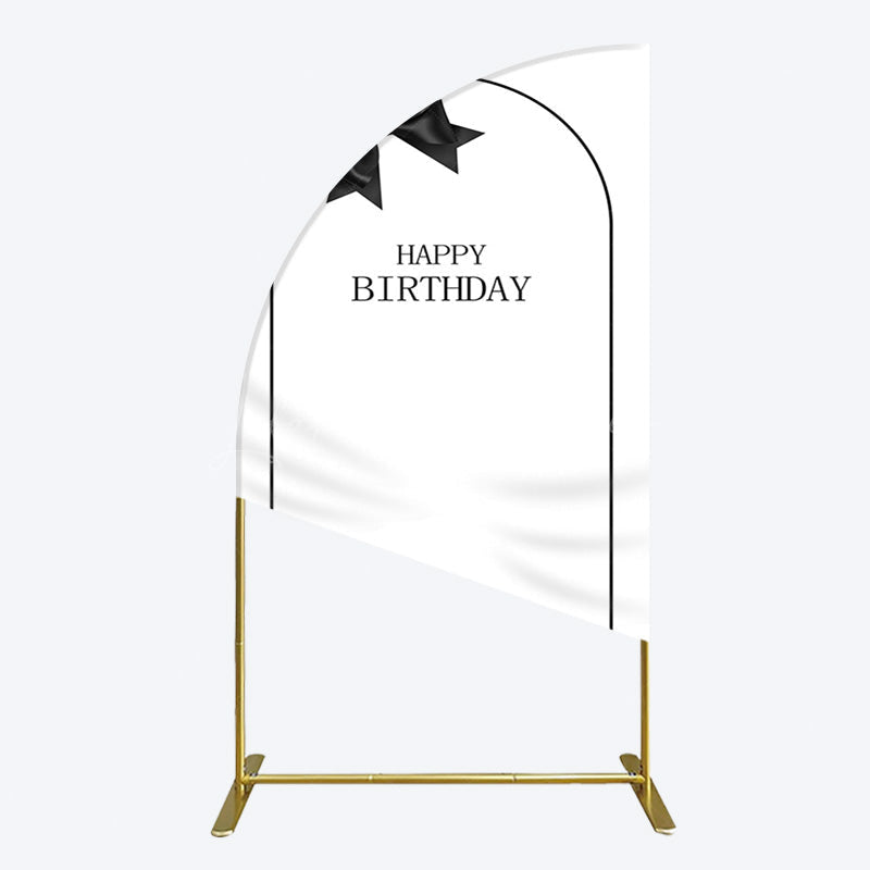 Lofaris Simple Elegant White Black Bow Birthday Half Moon Arch Backdrop