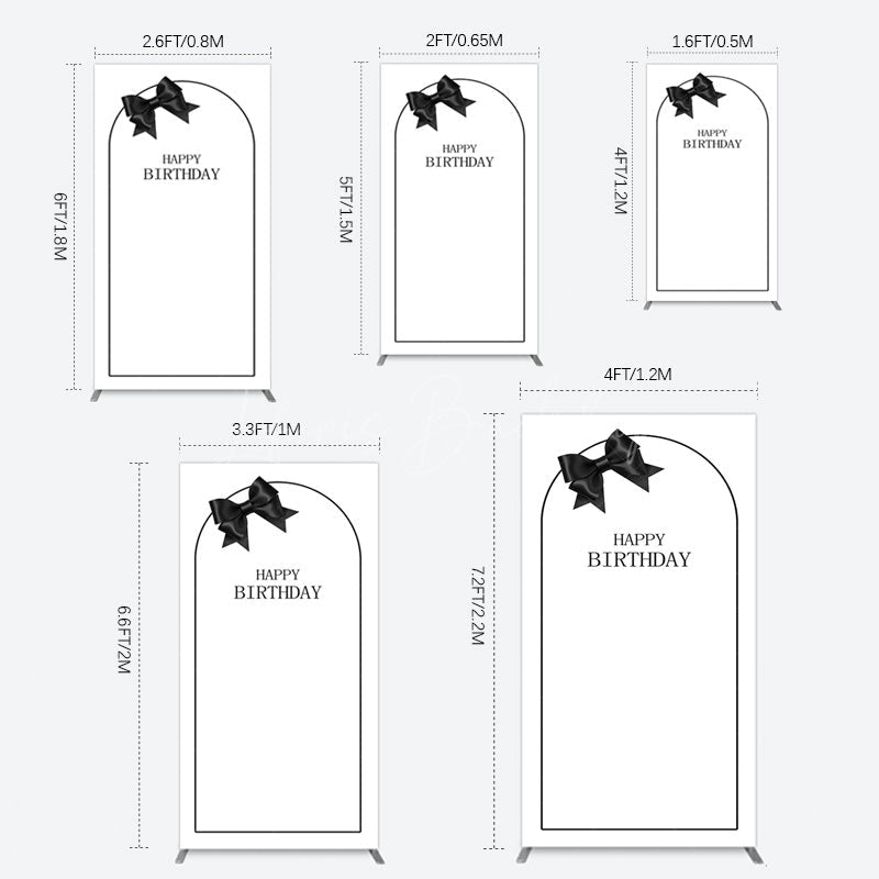 Lofaris Simple Elegant White Black Bow Birthday Rectangle Backdrop