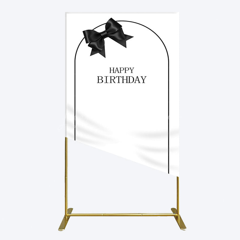 Lofaris Simple Elegant White Black Bow Birthday Rectangle Backdrop