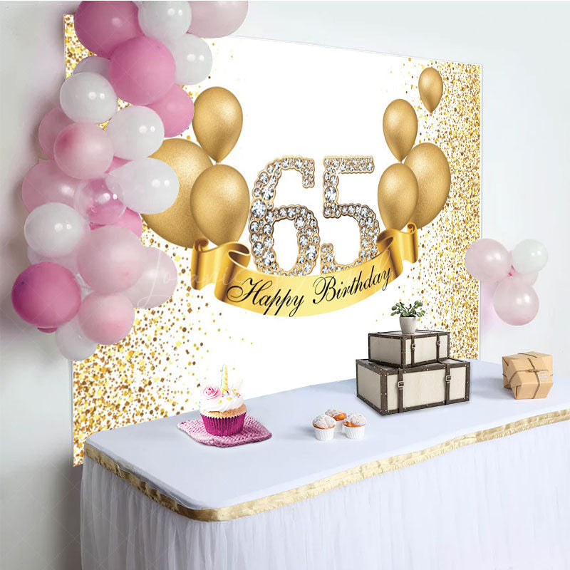 Lofaris Simple Gold Glitters Happy 65th Birthday Backdrop