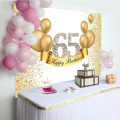 Lofaris Simple Gold Glitters Happy 65th Birthday Backdrop