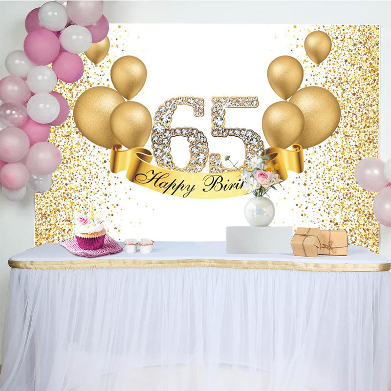 Lofaris Simple Gold Glitters Happy 65th Birthday Backdrop