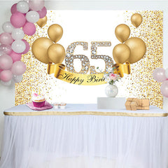 Lofaris Simple Gold Glitters Happy 65th Birthday Backdrop