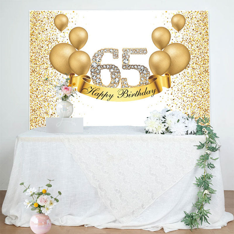 Lofaris Simple Gold Glitters Happy 65th Birthday Backdrop