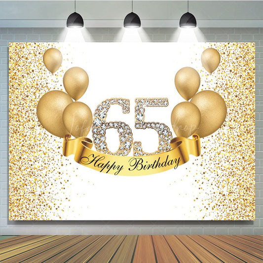 Lofaris Simple Gold Glitters Happy 65th Birthday Backdrop