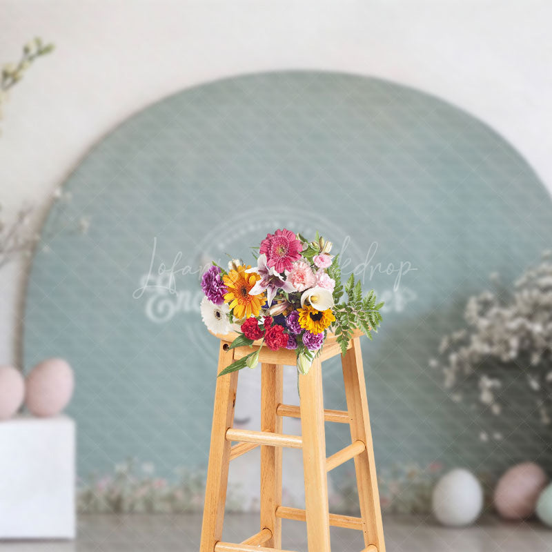 Lofaris Simple Green Arch Bunny Eggs Floral Easter Backdrop