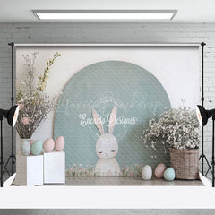 Lofaris Simple Green Arch Bunny Eggs Floral Easter Backdrop