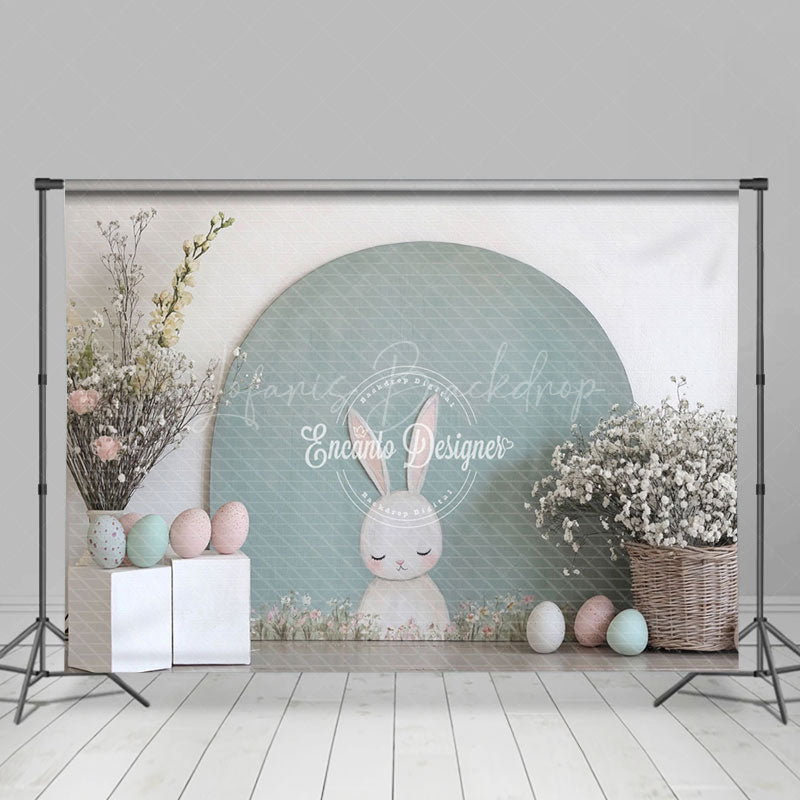 Lofaris Simple Green Arch Bunny Eggs Floral Easter Backdrop