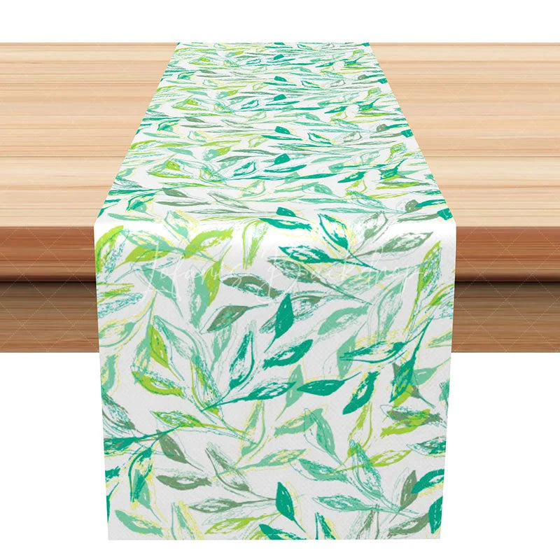Lofaris Simple Green Botanical Table Runner with Modern Leaf Print Farmhouse Kitchen and Dining Decor