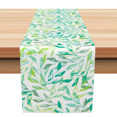 Lofaris Simple Green Botanical Table Runner with Modern Leaf Print Farmhouse Kitchen and Dining Decor