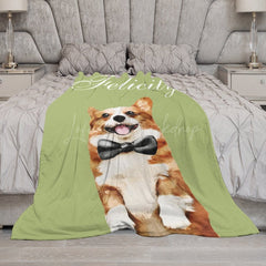 Lofaris Simple Green Corgi Custom Pet Name Photo Blanket
