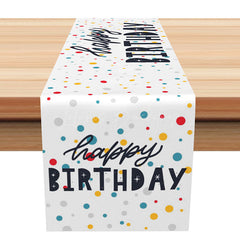 Lofaris Simple Happy Birthday Table Runner with Colorful Polka Dots Fun and Modern Party Supplies for Kids Celebration