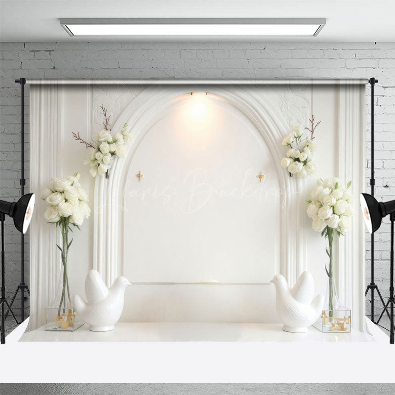 Lofaris Simple Holy White Communion Baptism Photo Backdrop