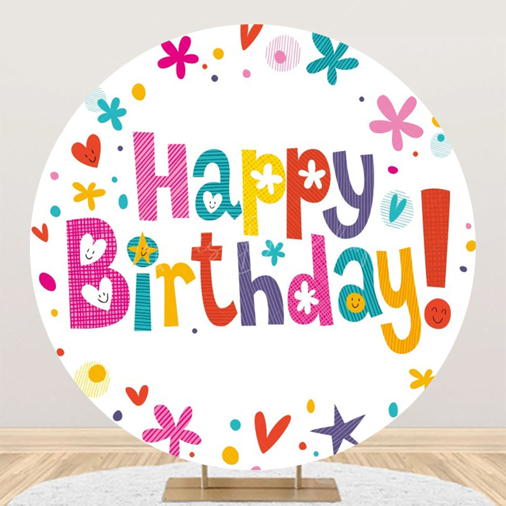 Lofaris Simple Line Happy Birthday Round Party Backdrop