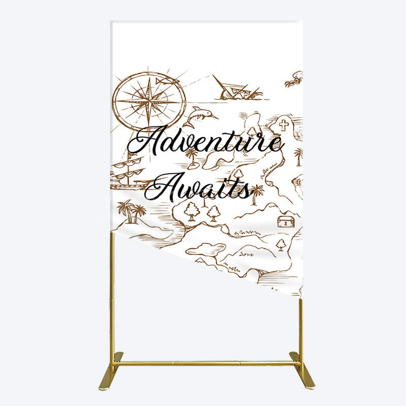 Lofaris Simple Line Painted Adventure Awaits Rectangle Backdrop