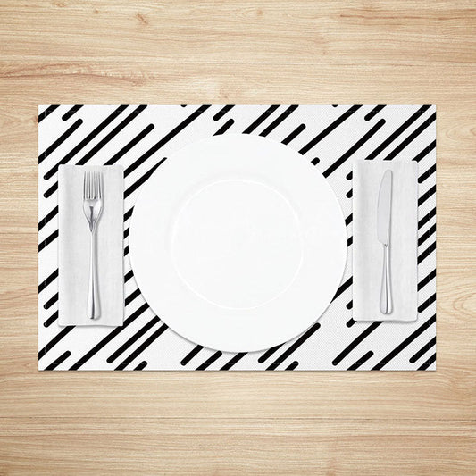 Lofaris Simple Modern White and Black Lines Set of 4 Placemats Minimalist Design for Everyday Kitchen Dining