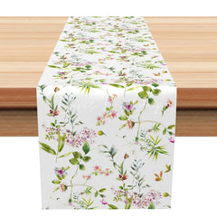 Lofaris Simple Pink Floral Table Runner with Green Leaves Modern Farmhouse Kitchen Dining Decor
