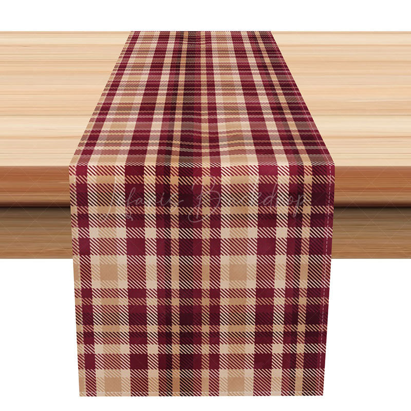 Lofaris Simple Red and Brown Plaid Table Runner Classic Tartan Design for Dining Rustic Farmhouse Kitchen Decor