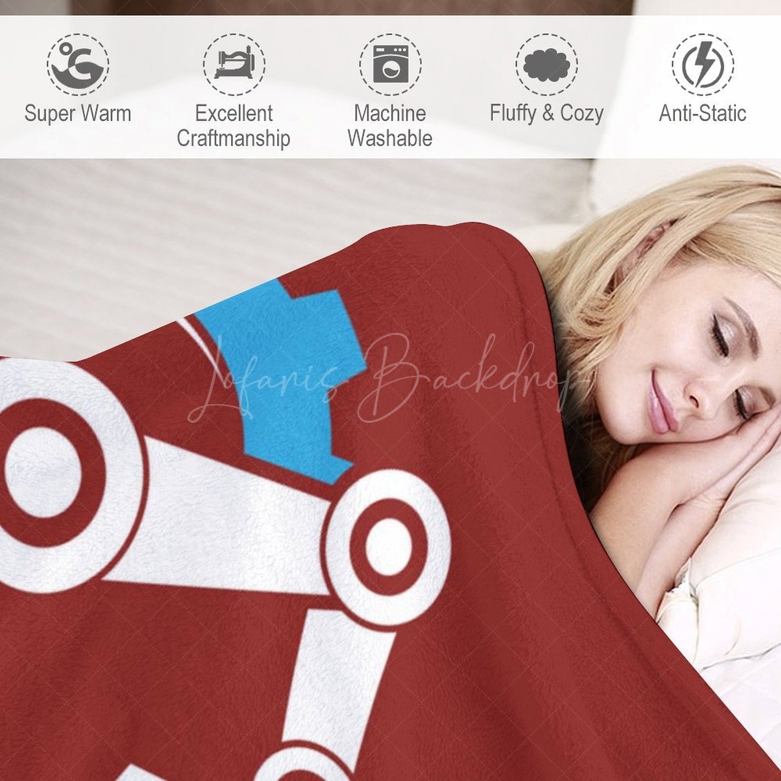 Lofaris Simple Red Blue White Robotic Arm Custom Text Blanket