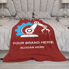 Lofaris Simple Red Blue White Robotic Arm Custom Text Blanket
