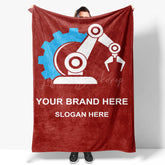 Lofaris Simple Red Blue White Robotic Arm Custom Text Blanket