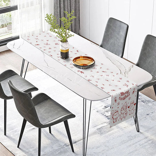 Lofaris Simple Red Christmas Character Table Runner Santa Snowman and Penguin Minimalist Holiday Decor