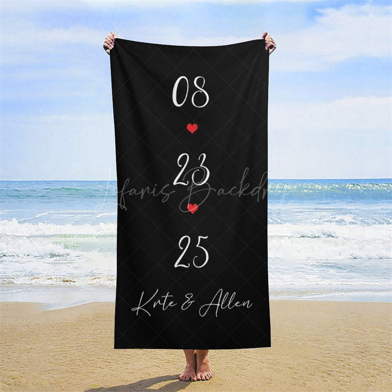 Lofaris Simple Red Heart Custom Est Name Beach Towel For Summer