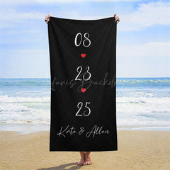 Lofaris Simple Red Heart Custom Est Name Beach Towel For Summer