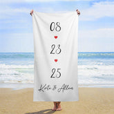 Lofaris Simple Red Heart Custom Est Name Beach Towel For Summer