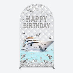 Lofaris Simple Ship Glitter Happy Birthday Arch Backdrop