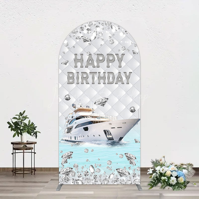 Lofaris Simple Ship Glitter Happy Birthday Arch Backdrop