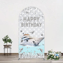 Lofaris Simple Ship Glitter Happy Birthday Arch Backdrop