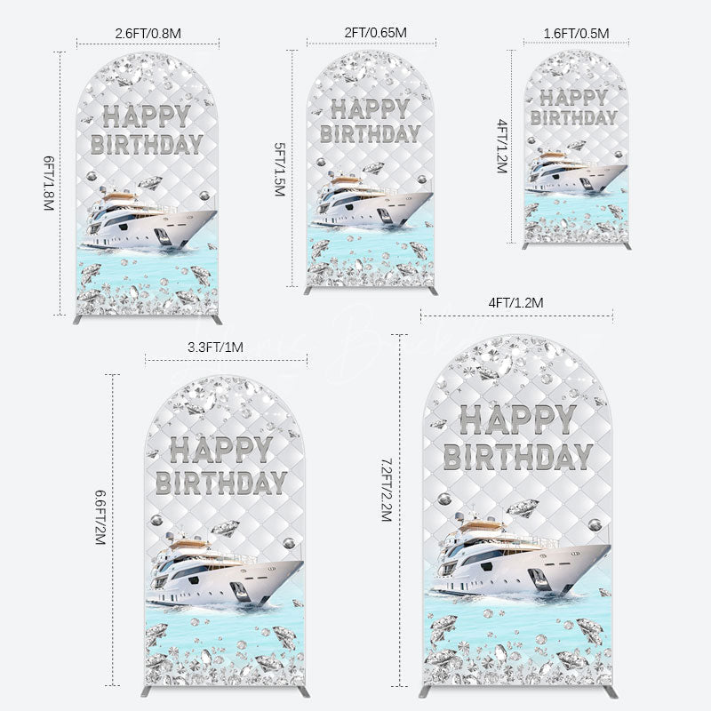 Lofaris Simple Ship Glitter Happy Birthday Arch Backdrop