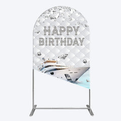 Lofaris Simple Ship Glitter Happy Birthday Arch Backdrop