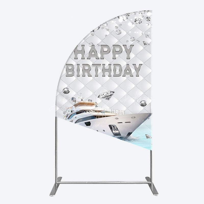 Lofaris Simple Ship Glitter Happy Birthday Half Moon Arch Backdrop
