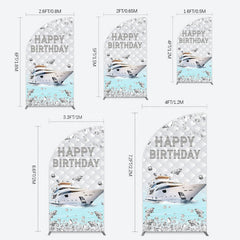Lofaris Simple Ship Glitter Happy Birthday Half Moon Arch Backdrop