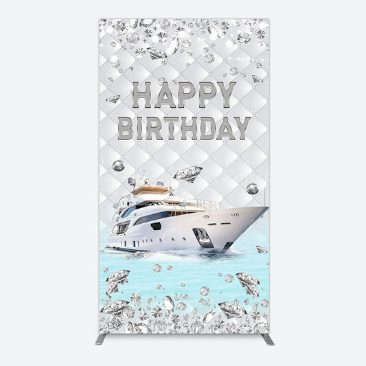 Lofaris Simple Ship Glitter Happy Birthday Rectangle Backdrop