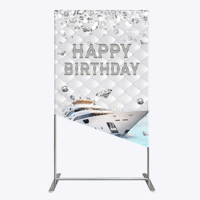 Lofaris Simple Ship Glitter Happy Birthday Rectangle Backdrop